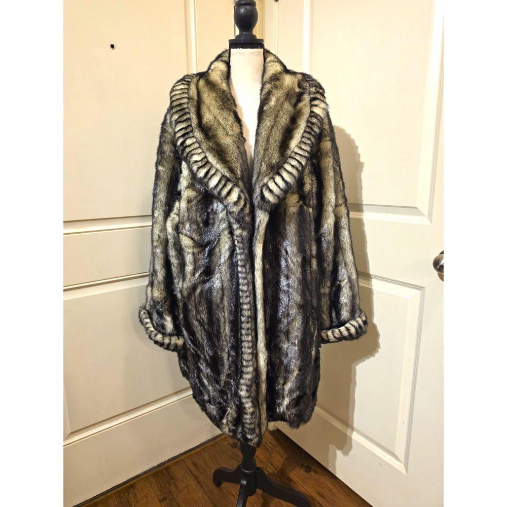 Dennis Basso Dennis by Dennis Basso Animal Print Lined Overcoat Gray/Black 1X
